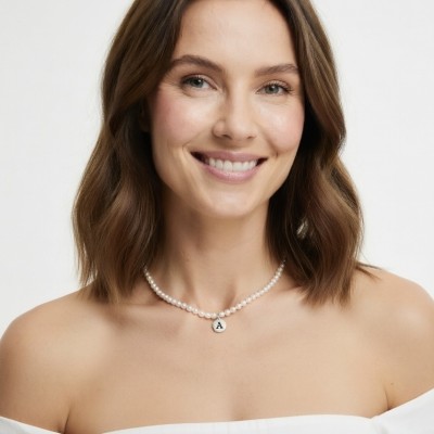 Колье жемчужное ADELE с буквой A
