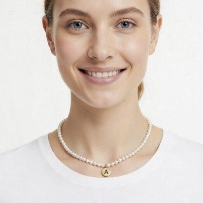 Колье жемчужное ADELE с буквой A