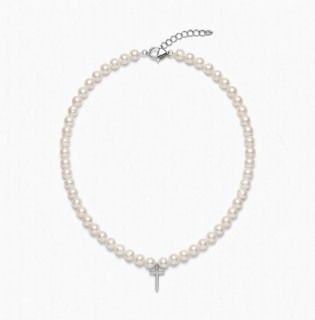  Колье жемчужное с крестиком