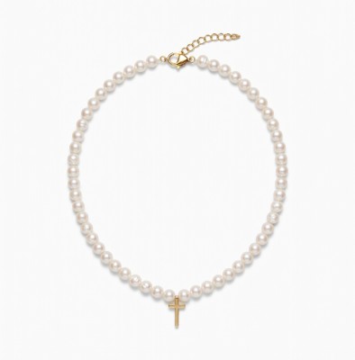  Колье жемчужное с крестиком