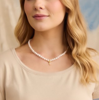  Колье жемчужное с крестиком