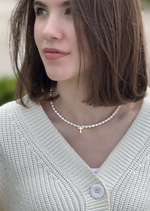 Чокер жемчужный ALL SAINTS с крестиком