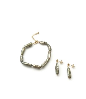 Комплект - серьги и браслет GREEN BIWA PEARL