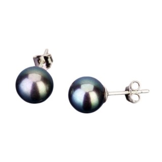 Пусеты с золотисто-зеленым жемчугом 8мм ААА